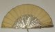 Antique French Spanish Carved Mother Pearl Gold Silver Inlay Hand Painted Fan Other Antique Decorative Arts photo 9