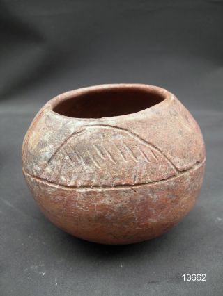 200bc - 1400ad Pre Columbian Native American Indian Florida Incised Round Bowl photo