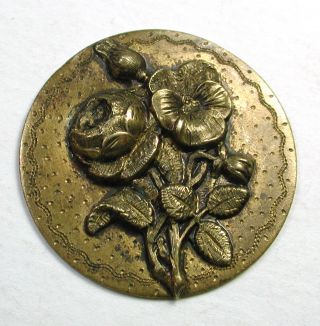 Lg Antique Brass Button Detailed Flowers & Etching On Brass Disc Design photo