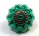 Antique Charmstring Button Green W Ome Brass Ring & White Band Accent Sw Bk Buttons photo 1