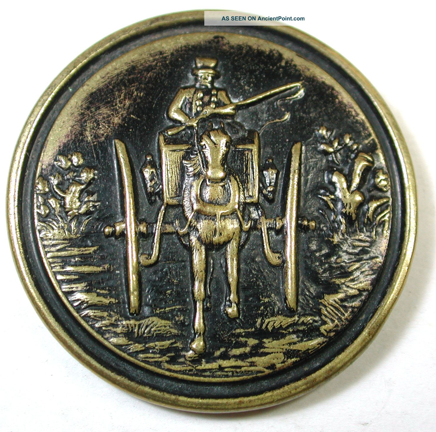 Lg Sz Antique Brass Button Head On Horse & Carriage Design Buttons photo