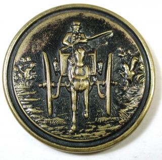 Lg Sz Antique Brass Button Head On Horse & Carriage Design photo
