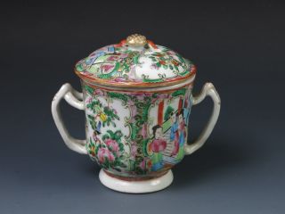 Antique Chinese Famille Rose Medallion Porcelain Sugar Bowl W/ Lid photo