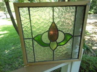 L319a Older & Pretty Multi - Color English Leaded Stained Glass Window Reframed photo