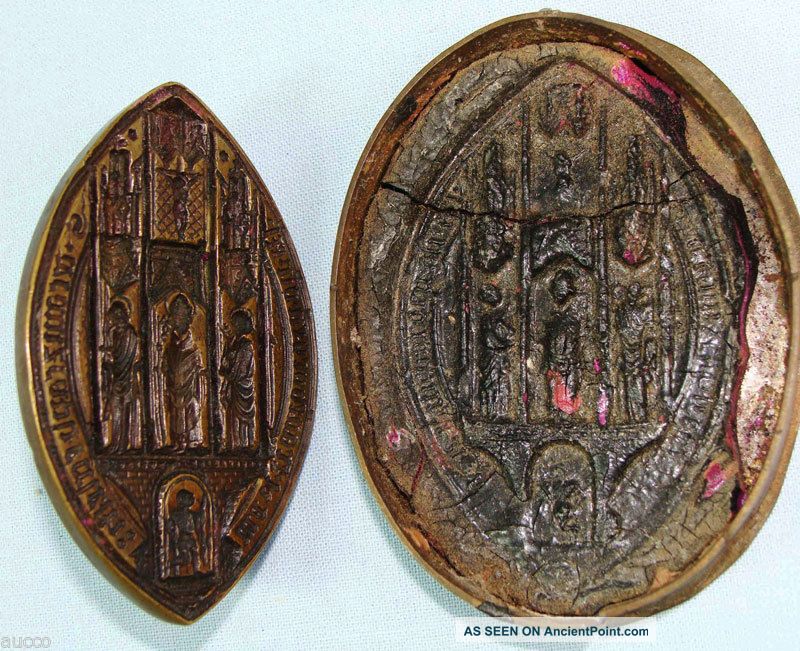 Rare 17th C.  Royals Religious Bronze Wax Seal Stamp Matrix W/ Orig Bronze Holder Other Antiquities photo