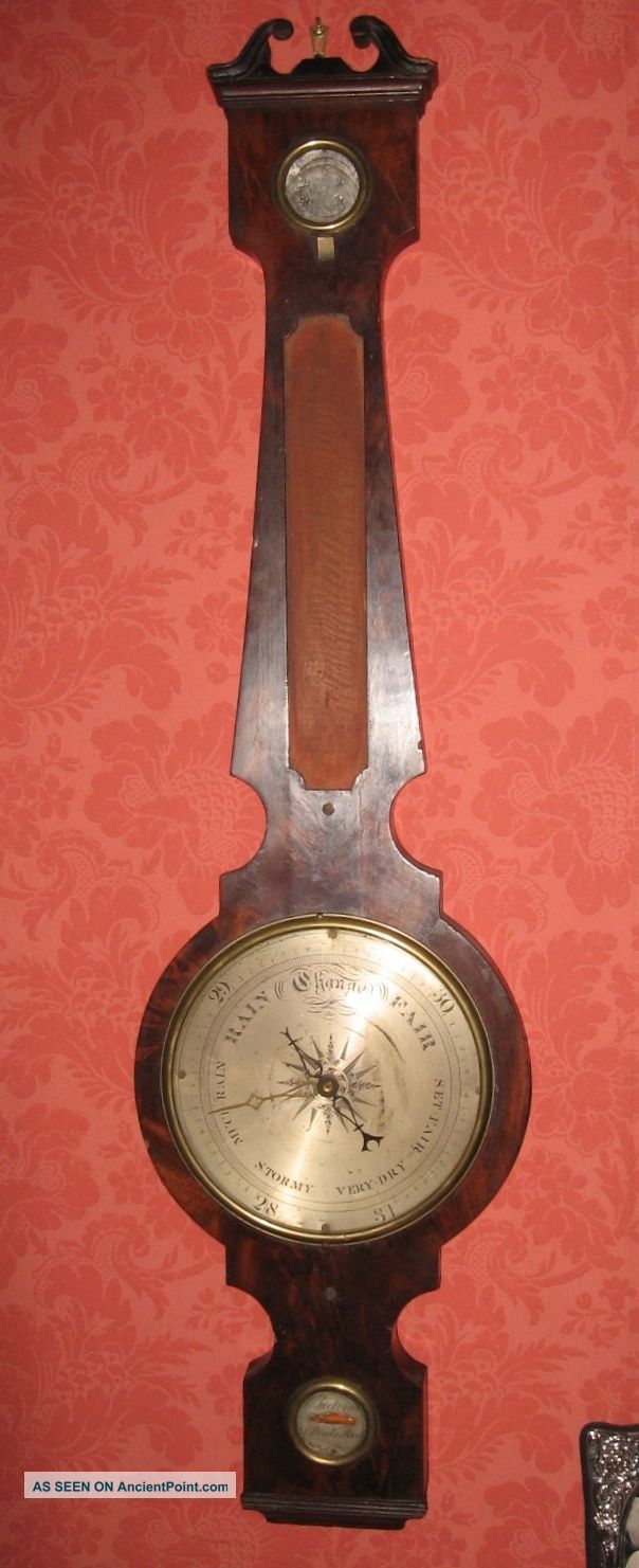 Antique Mahogany Banjo Mercury Wheel Barometer J.  Spelzini London C.  1840 Barometers photo