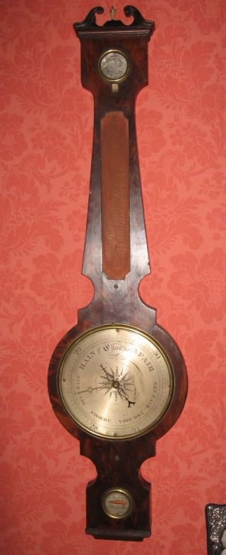 Antique Mahogany Banjo Mercury Wheel Barometer J.  Spelzini London C.  1840 photo