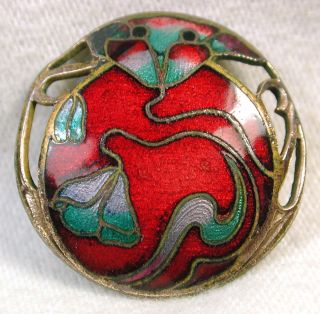Antique French Enamel Button Pierced Colorful Art Nouveau Floral Design photo