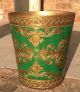 Vintage Italian Florentine Gilt Gold & Green Tole Waste Trash Can Fleur De Lis Toleware photo 2