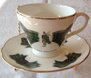 Crown Warwick Tea Cup & Saucer - Cape Breton Island Tartan - Gold Rimmed photo