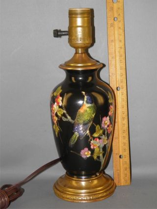 Antique French Fine Porcelain Painted Floral Figural Bird Boudoir Table Lamp photo