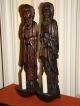 Vintage Hand Carved Wooden Old Men Candle Holders Figurines - Statues Carved Figures photo 1