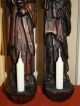 Vintage Hand Carved Wooden Old Men Candle Holders Figurines - Statues Carved Figures photo 3