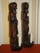 Vintage Hand Carved Wooden Old Men Candle Holders Figurines - Statues Carved Figures photo 4