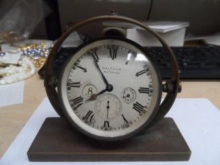 Antique Rare Bronze Waltham 8 Day Chronometer Watch Mounted On Gyroscope photo