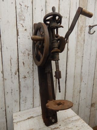 Antique Cast Iron Blacksmiths Post Drill Press Vintage Metal / Wood Tool photo