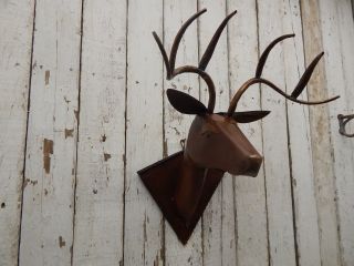 Handmade Scrap Metal Deer Head Plaque Hunting Taxidermy Cabin Lodge Decor photo