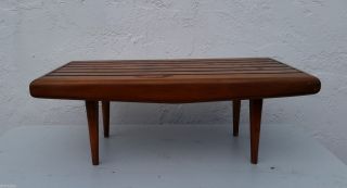 Nelson Style Table Mid Century Modern Danish Slat Surf Board Bench Coffee Table photo