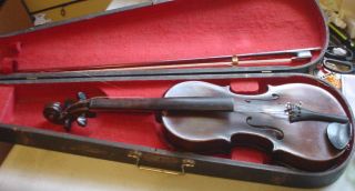 Antique Strad Copy Violin Made In Germany W/ Wooden Coffin Case Needs Little Tlc photo