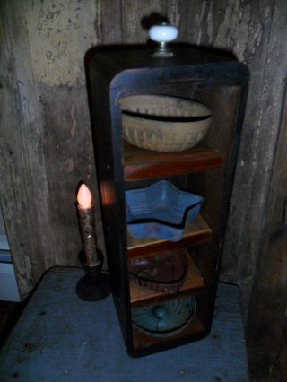 Primitive Early Look Cupboard - 4 Cubbies,  Pantry Cake Tins,  Old Box / Drawer photo