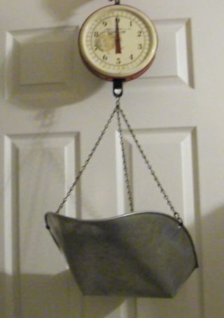 Vintage Chatillon Red Hanging Produce Scale - Type 720 - W/ Basket - Antique photo