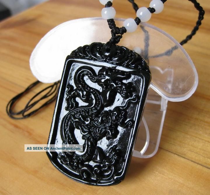 Chinese Natural Hetian Jade Hand - Carved Necklace Pendant (dragon) Necklaces & Pendants photo