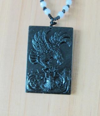 Chinese Natural Hetian Jade Hand - Carved Necklace Pendant (eagle) photo