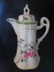 Vintage Porcelain Chocolate Pot Pitcher W/pink Flowers Made Japan Ornate Handle Teapots & Tea Sets photo 1