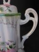 Vintage Porcelain Chocolate Pot Pitcher W/pink Flowers Made Japan Ornate Handle Teapots & Tea Sets photo 2