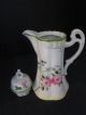 Vintage Porcelain Chocolate Pot Pitcher W/pink Flowers Made Japan Ornate Handle Teapots & Tea Sets photo 4