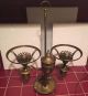 Vintage Brass Double Student Lamp W/hobnail Milk Glass Glass & Clear Chimmnies Lamps photo 3