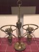 Vintage Brass Double Student Lamp W/hobnail Milk Glass Glass & Clear Chimmnies Lamps photo 6