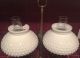 Vintage Brass Double Student Lamp W/hobnail Milk Glass Glass & Clear Chimmnies Lamps photo 8
