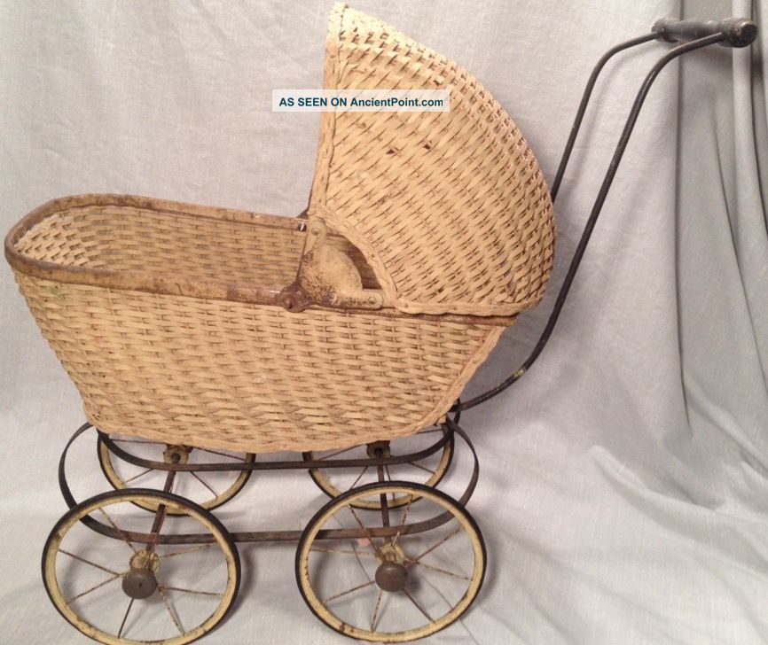 Antique Wicker Baby Carriage Buggy Doll 20 ' S - Vintage Old Stroller Buggie Baby Carriages & Buggies photo