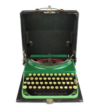 Antique Art Deco 1929 Remington 2 - Tone Green Portable Typewriter 3,  Case photo
