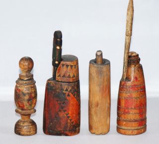 Antique Moroccan/berber Wooden Kohl Bottles C.  19th Century Or Earlier photo