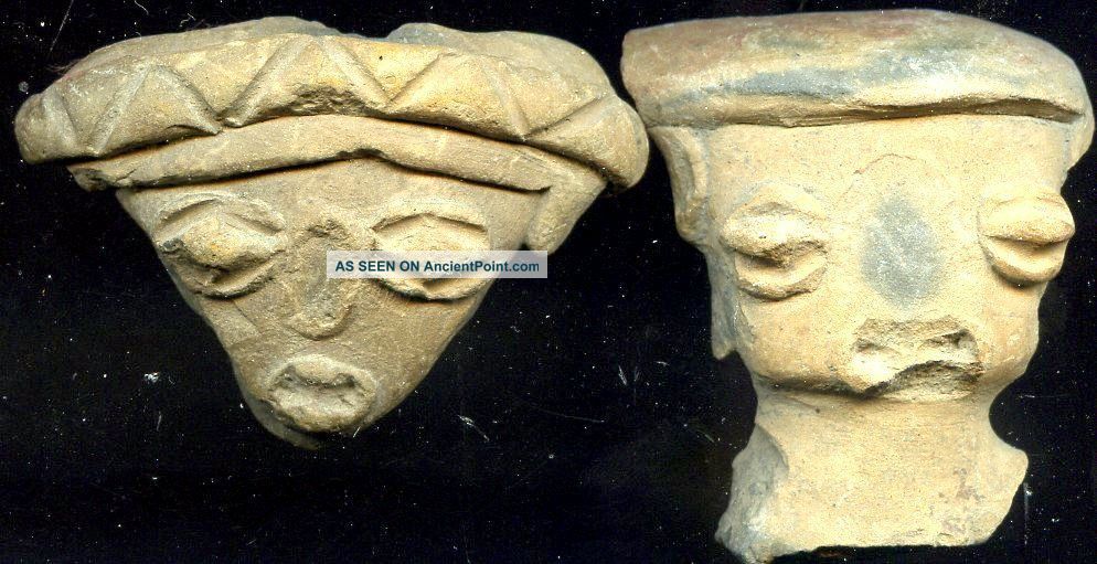 Pre - Columbian 2 Michoacan Clay Figure Heads,  Ca; 500 - 100 Bc The Americas photo