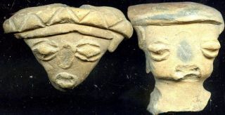 Pre - Columbian 2 Michoacan Clay Figure Heads,  Ca; 500 - 100 Bc photo
