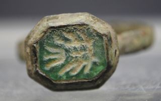 Medieval Ring With Glass Insert Signet 15th Century Ad photo