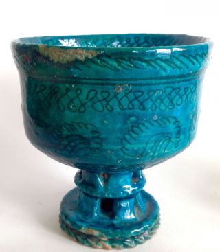 Persian Turquoise Blue Glaze Pottery Chalice Kashan,  Raqqa,  Kubachi photo
