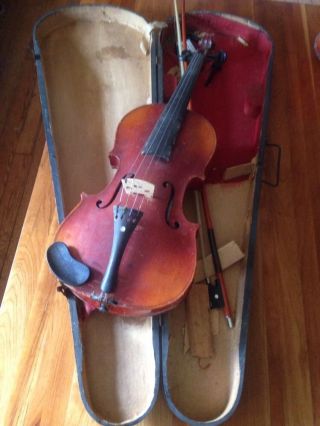 Antique Violin With Case And Antique Cat Gut Bow photo