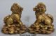 Chinese Folk Bronze Dragon Beast Kylin Qilin Unicorn Chi - Lin Wealth Statue Pair Other Antique Chinese Statues photo 4