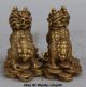 Chinese Folk Bronze Dragon Beast Kylin Qilin Unicorn Chi - Lin Wealth Statue Pair Other Antique Chinese Statues photo 5