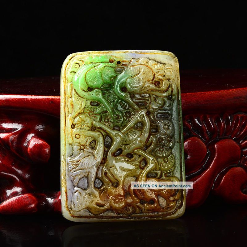 Chinese Aristocratic Wearing Jadeite Jade Crane Pendant Necklaces & Pendants photo
