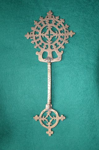 Antique Ethiopian Coptic Cross Large Hand - Held Type Lost Wax & Engraved photo