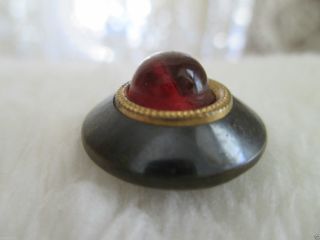 Antique Red Glass Cabochon Gilt Brass Center Dk Tint Brass Waistcoat Button photo