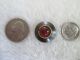 Antique Red Glass Cabochon Gilt Brass Center Dk Tint Brass Waistcoat Button Buttons photo 2