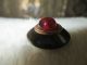 Antique Red Glass Cabochon Gilt Brass Center Dk Tint Brass Waistcoat Button Buttons photo 4