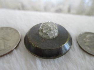 Antique 19th Century Clear Crackle Glass Cabochon Brass Metal Button 1 - 1/16 