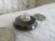 Antique 19th Century Clear Crackle Glass Cabochon Brass Metal Button 1 - 1/16 